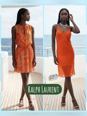 Set of 2 Lauren Ralph Lauren Sheer Bright Orange Mini Dresses